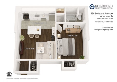 Floor plan for 1 bed, 1 bath, 560 sqft